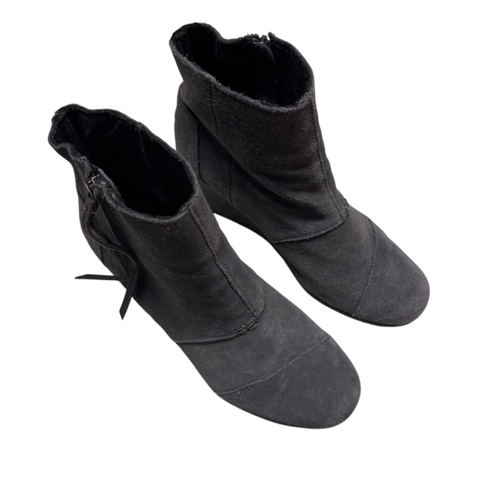 Toms Desert Wedge Ankle Booties Gray Suede Back Zip Women's US 9